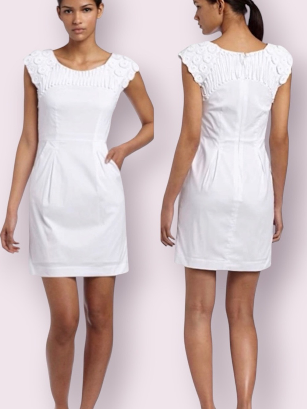 BCBGMaxAzria Dorine Cocktail Dress Rosette Embellished White Size 4